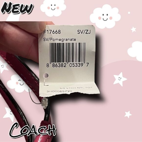 New NWT Coach Signature Stitched Nylon Tote – F17668 (Pomegranate) - Picture 6 of 10